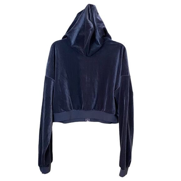 Adika Gambino Gray Zip-Up Velvet Crop Top Hoodie Size XL - Picture 11 of 12